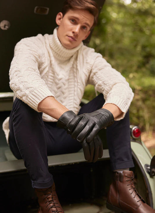 Men’s Leather Gloves with Cashmere Lining and Three Decorative Stitches – Timeless Elegance and Comfort