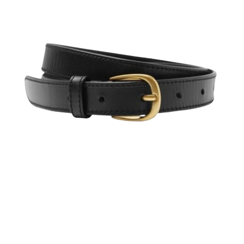 Thin Leather Belt - Black/Gold