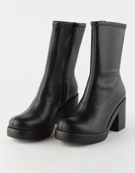 Stretch Faux Leather Boots